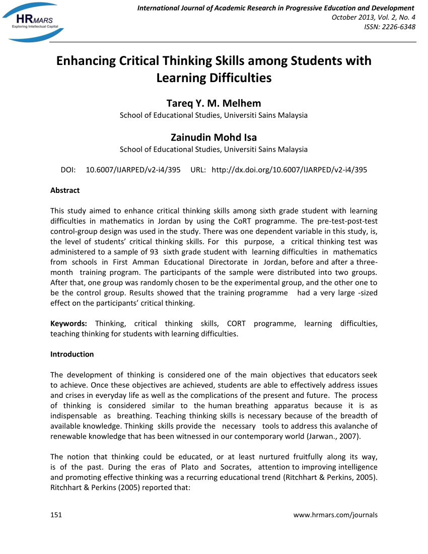 thesis about critical thinking skills pdf