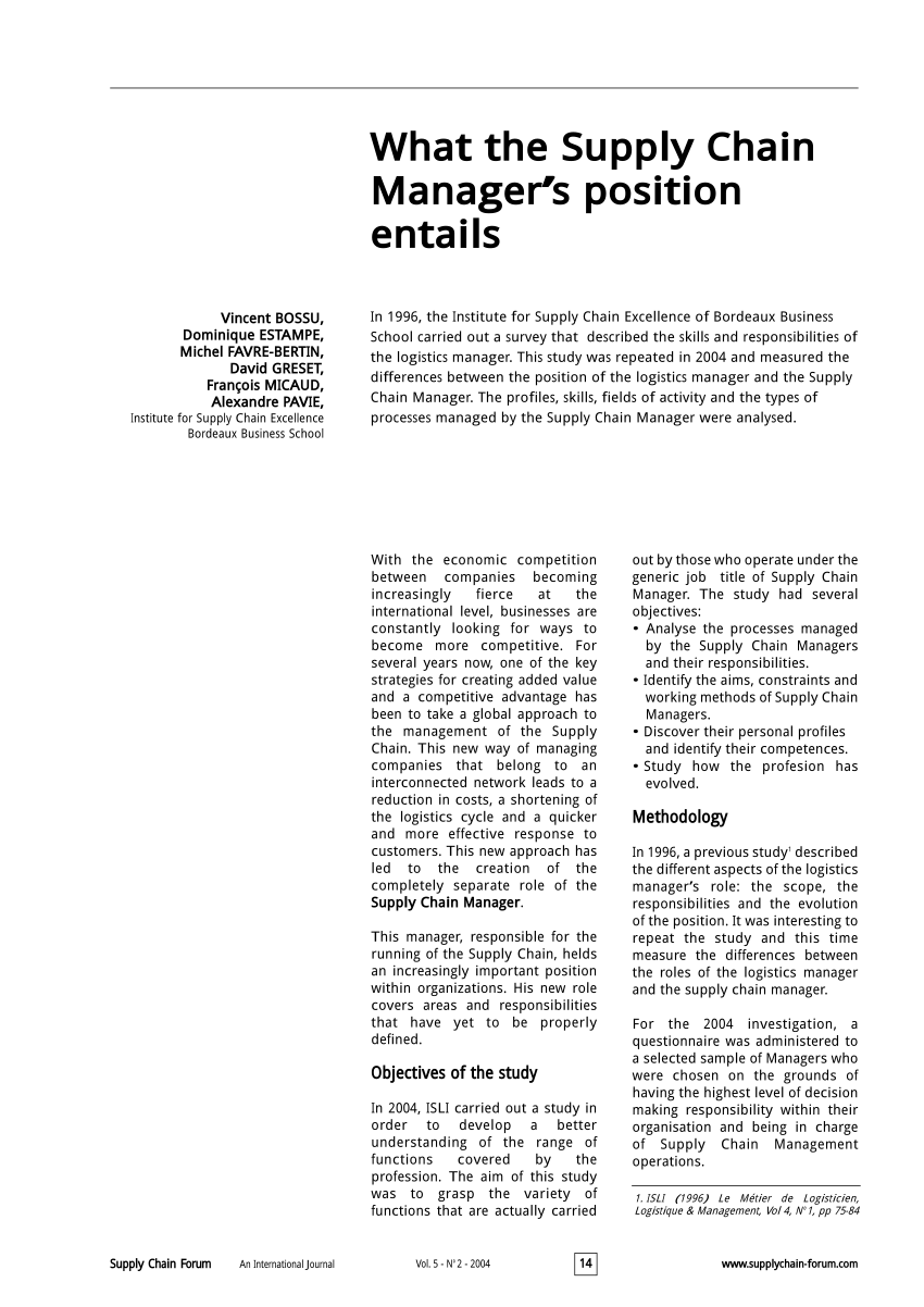 Pdf) What The Supply Chain Manager''s Position Entails