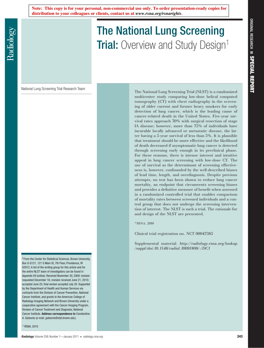 (PDF) The National Lung Screening Trial Overview and