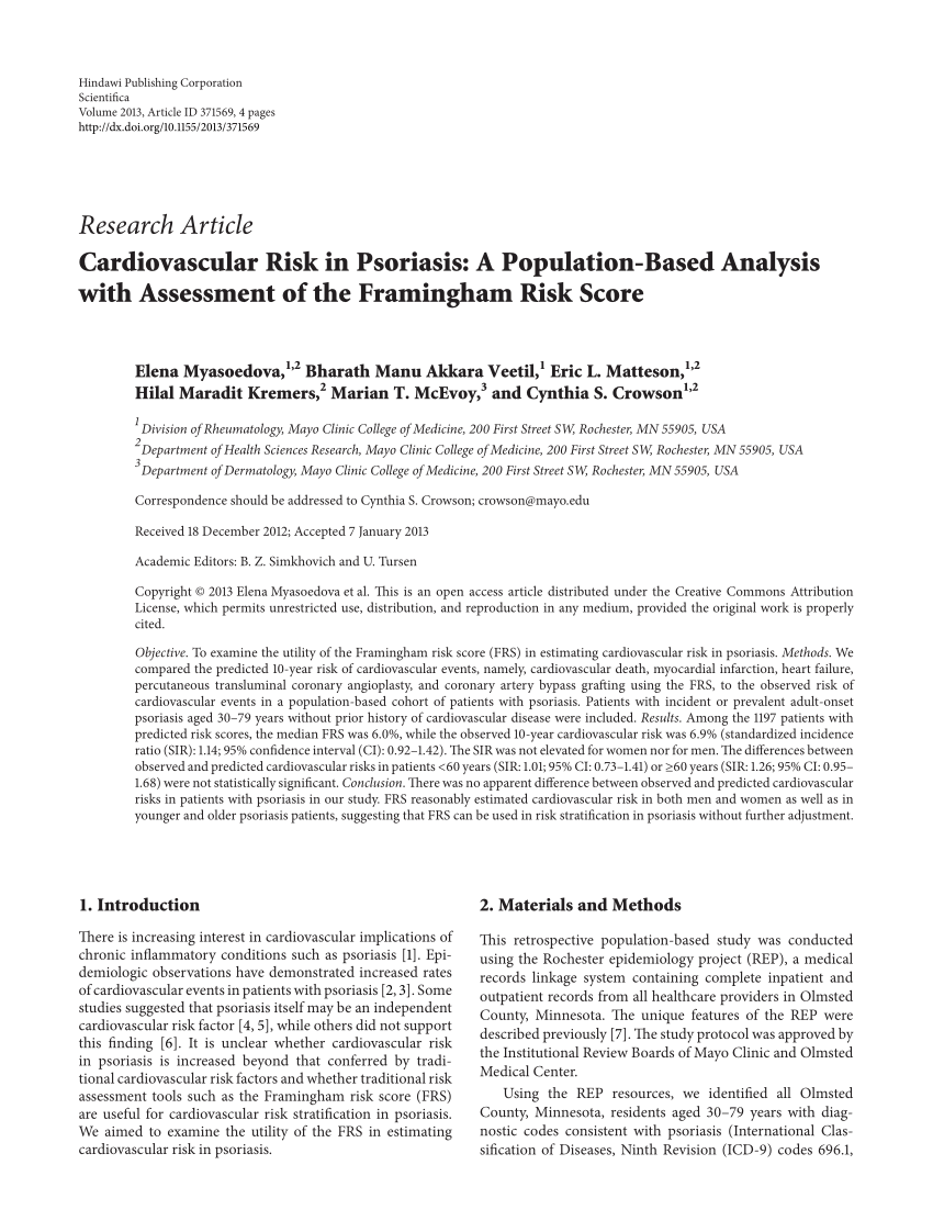 Pdf Cardiovascular Risk In Psoriasis A Population Based Analysis With Assessment Of The 