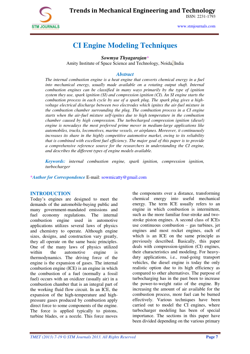 Pdf Ci Engine Modeling Techniques