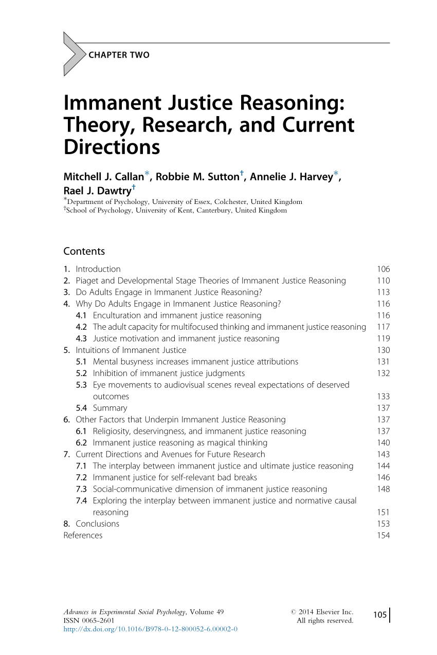 PDF Immanent justice reasoning Theory research and current