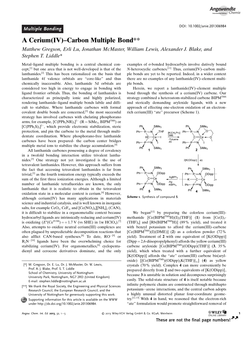 PDF) A cerium(IV)-carbon multiple bond