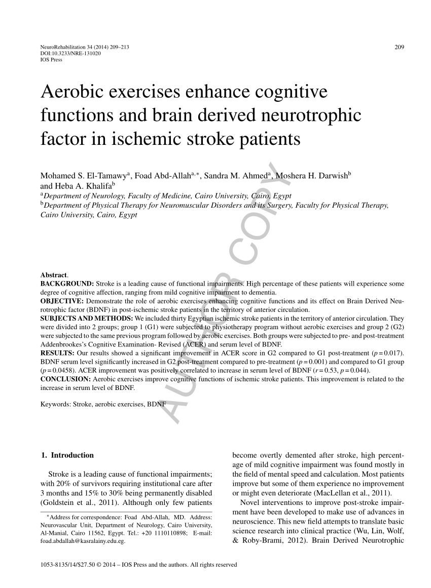 Effect of Exercise on Brain-Derived Neurotrophic Factor in Stroke  Survivors: A Systematic Review and Meta-Analysis