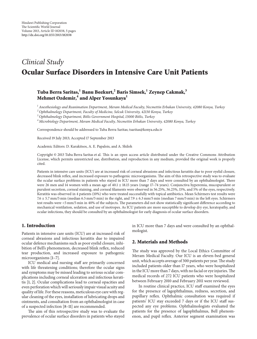 PDF Ocular Surface Disorders in Intensive Care Unit Patients 