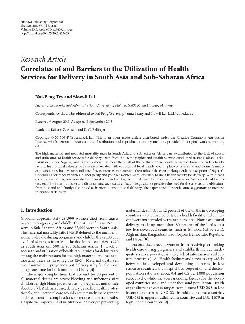 Pdf Correlates Of And Barriers To The Utilization Of Health Services For Delivery In South Asia And Sub Saharan Africa