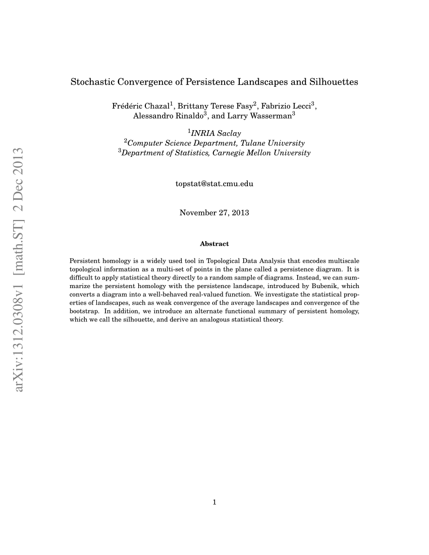 Pdf Stochastic Convergence Of Persistence Landscapes And Silhouettes