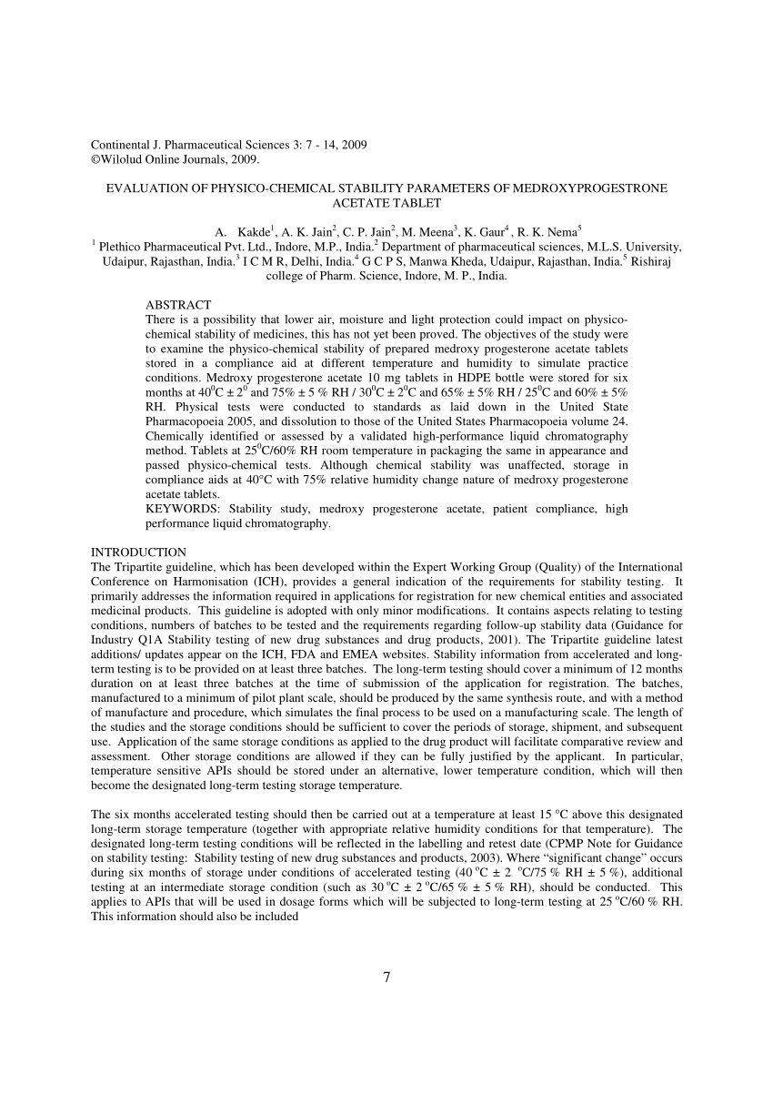 (PDF) EVALUATION OF PHYSICO-CHEMICAL STABILITY PARAMETERS OF ...