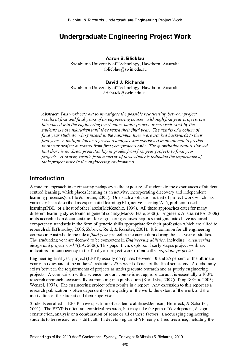 undergraduate research project sample pdf
