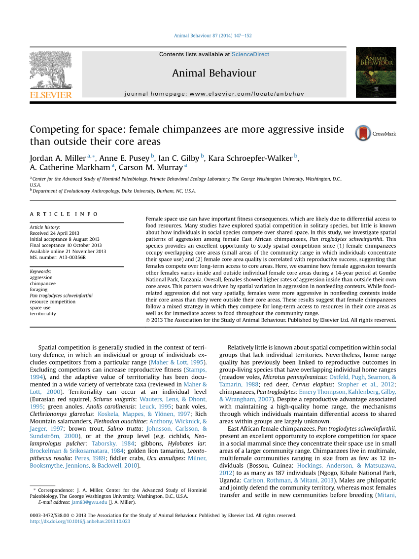 (PDF) Competing for space: Female chimpanzees are more aggressive