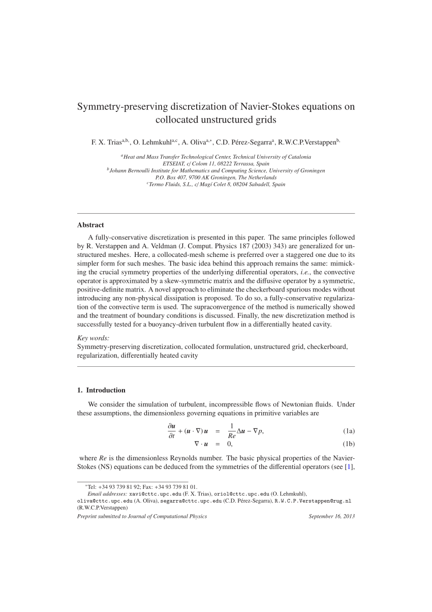 Pdf Symmetry Preserving Discretization Of Navier Stokes Equations On Collocated Unstructured Grids