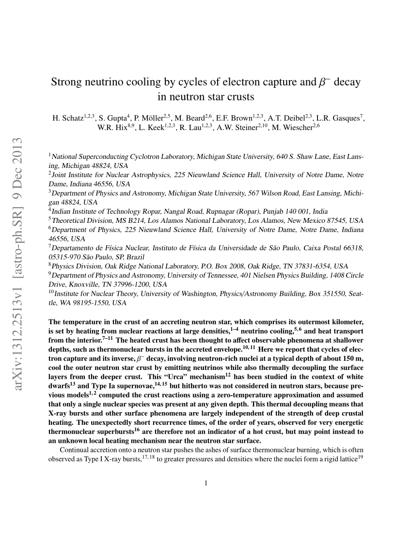 Pdf Strong Neutrino Cooling By Cycles Of Electron Capture And B Decay In Neutron Star Crusts