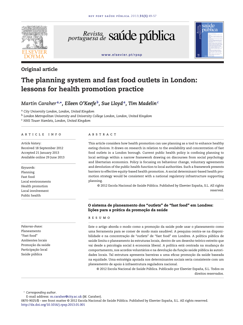 PDF) The planning system and fast food outlets in London: lessons for  health promotion practice