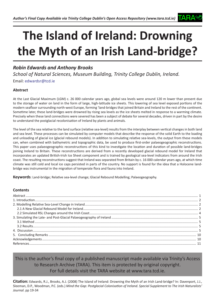 Pdf The Island Of Ireland Drowning The Myth Of An Irish Land Bridge