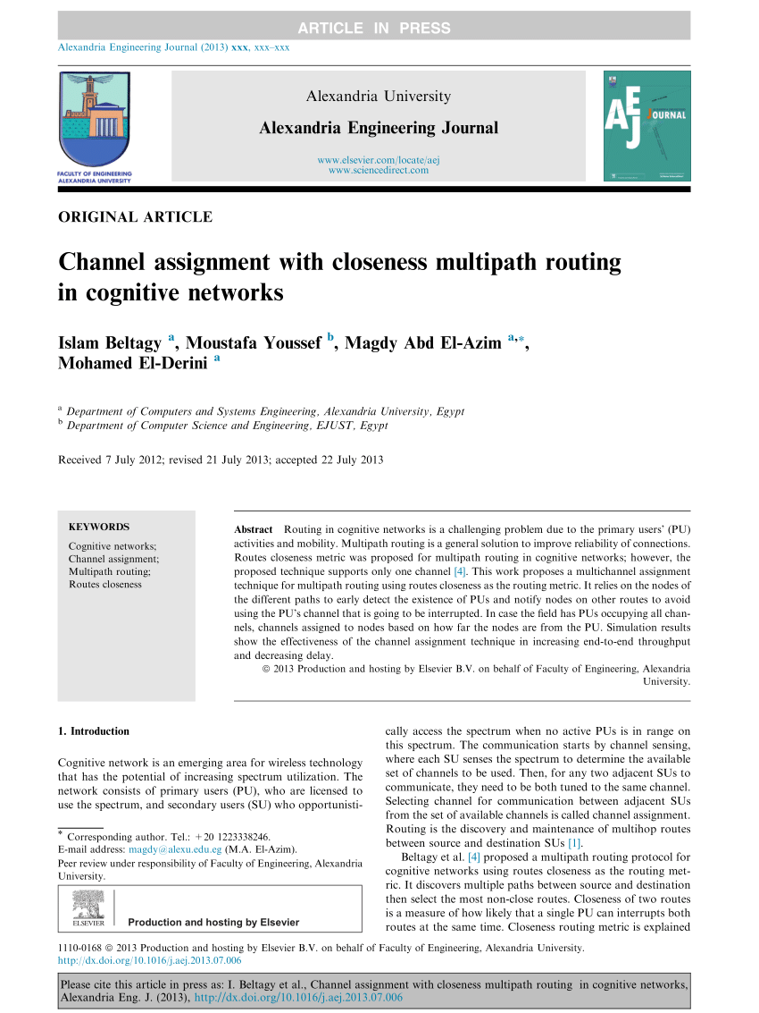 Pdf Channel Assignment With Closeness Multipath Routing In Cognitive Networks