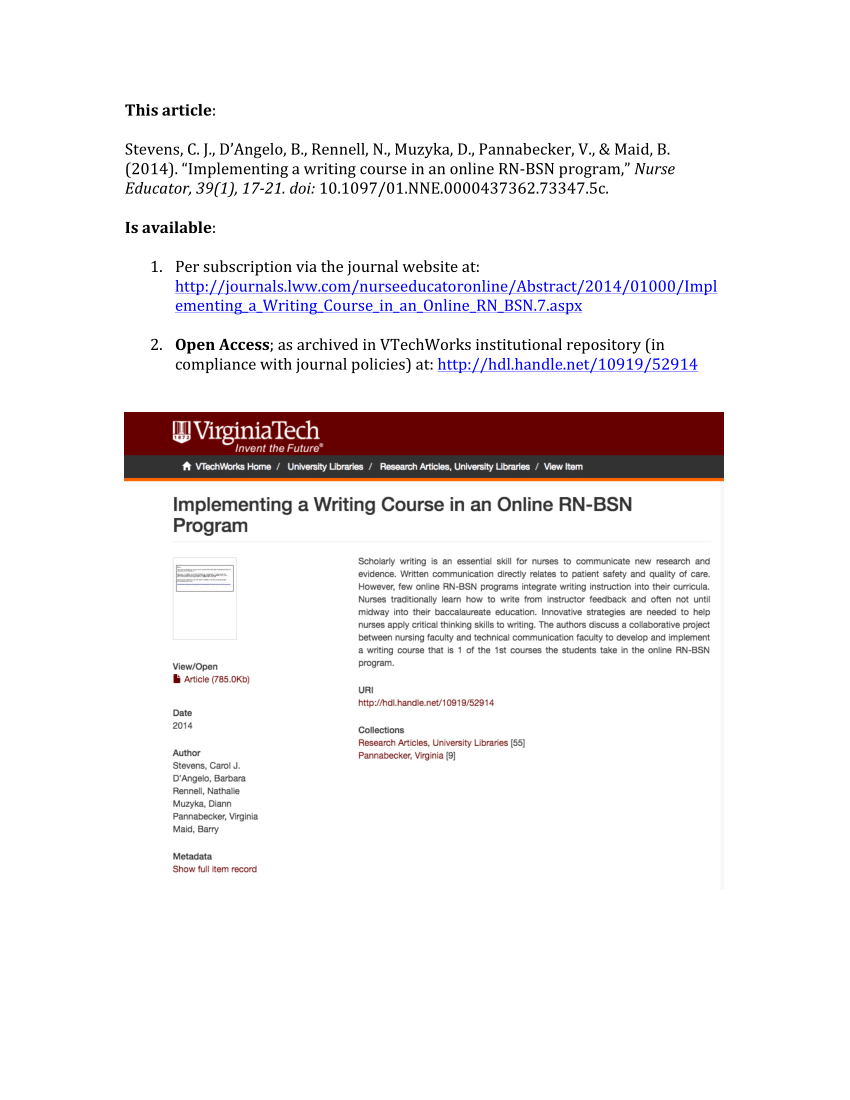 PDF) Implementing a Writing Course in an Online RN-BSN Program