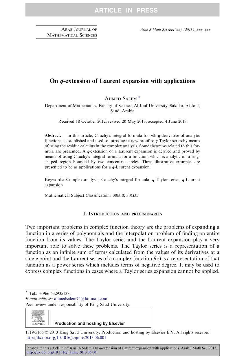 Pdf On Q Extension Of Laurent Expansion With Applications