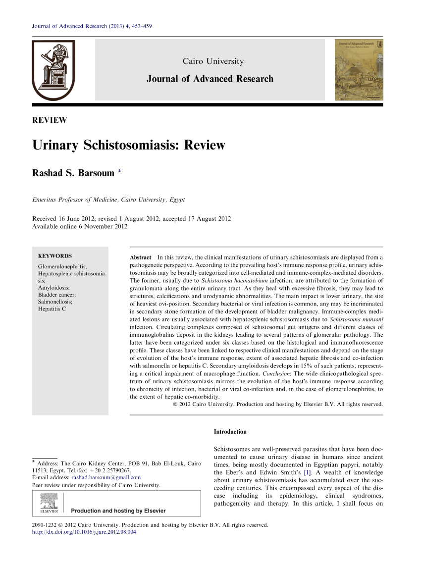 Pdf Urinary Schistosomiasis Review