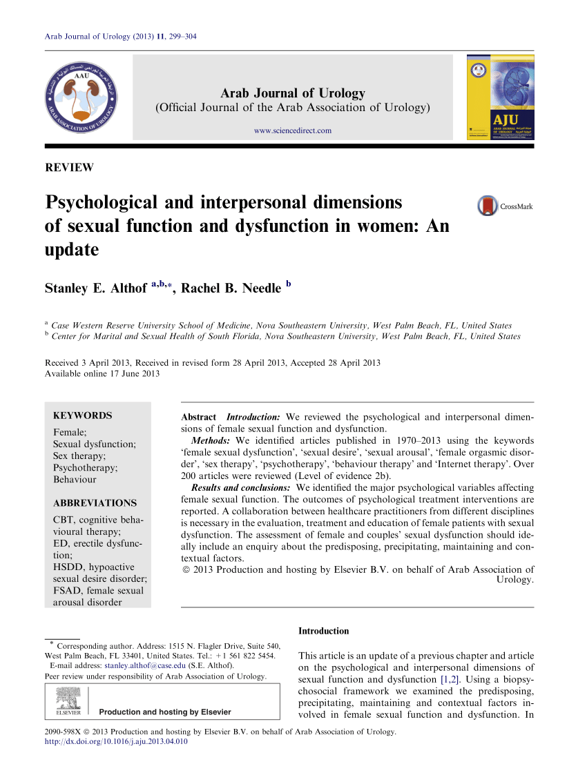 PDF Psychological and interpersonal dimensions of sexual function