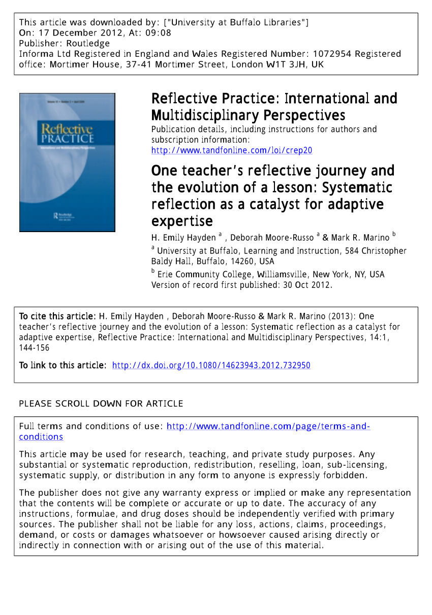 Pdf One Teachers Reflective Journey And The Evolution Of A Lesson