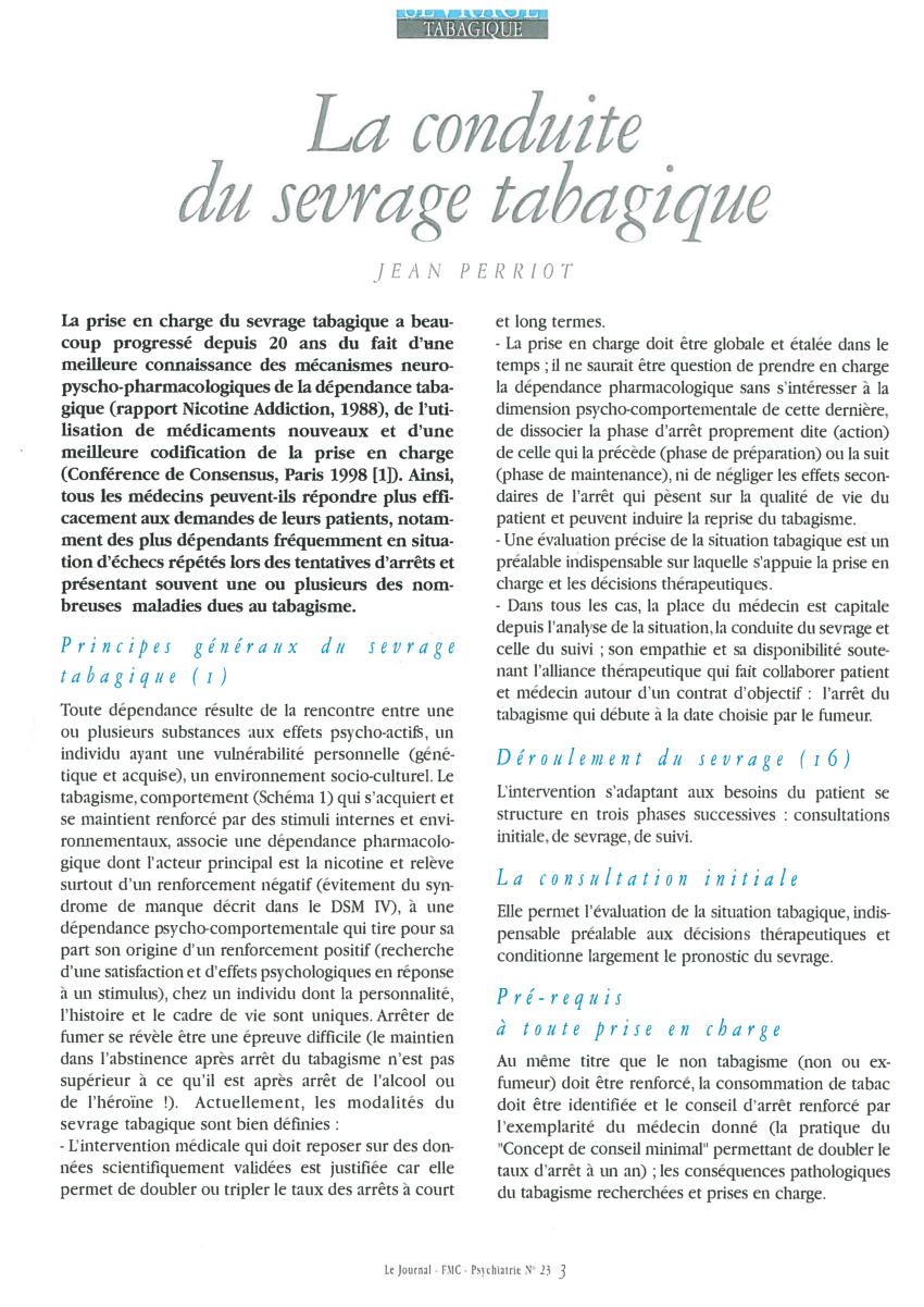 Pdf La Conduite Du Sevrage Tabagique