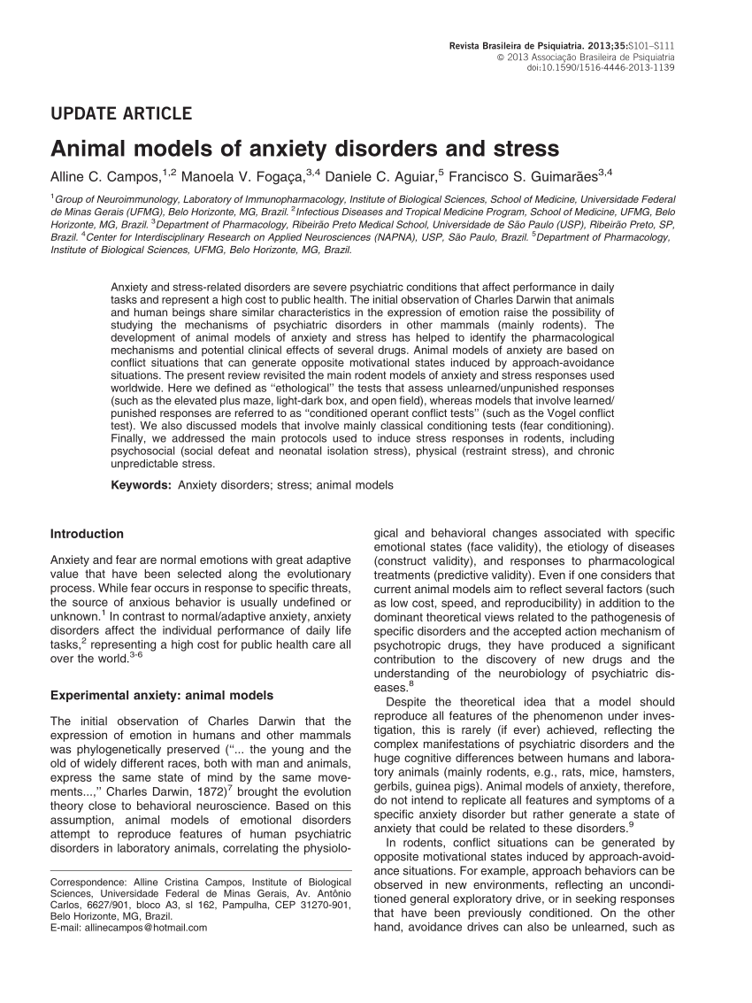 (PDF) Animal models of anxiety disorders and stress