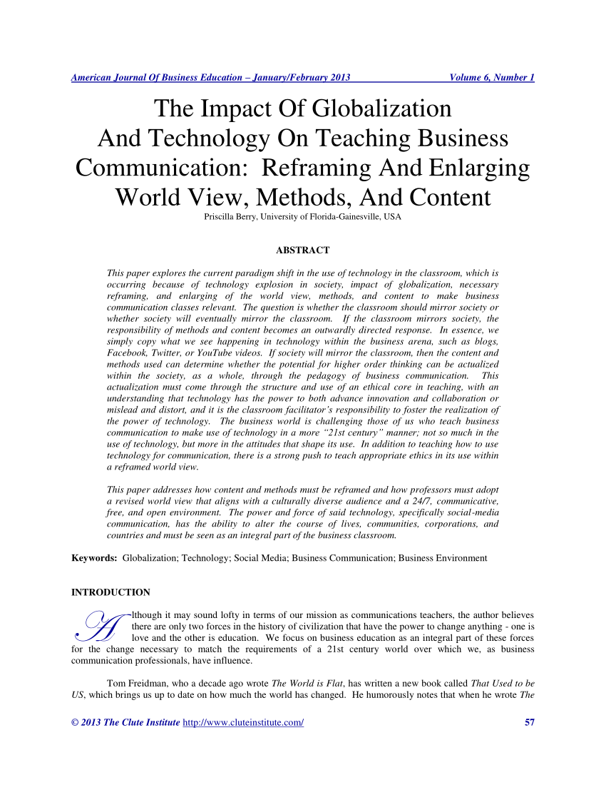 (PDF) The Impact Of Globalization And Technology On Teaching Business