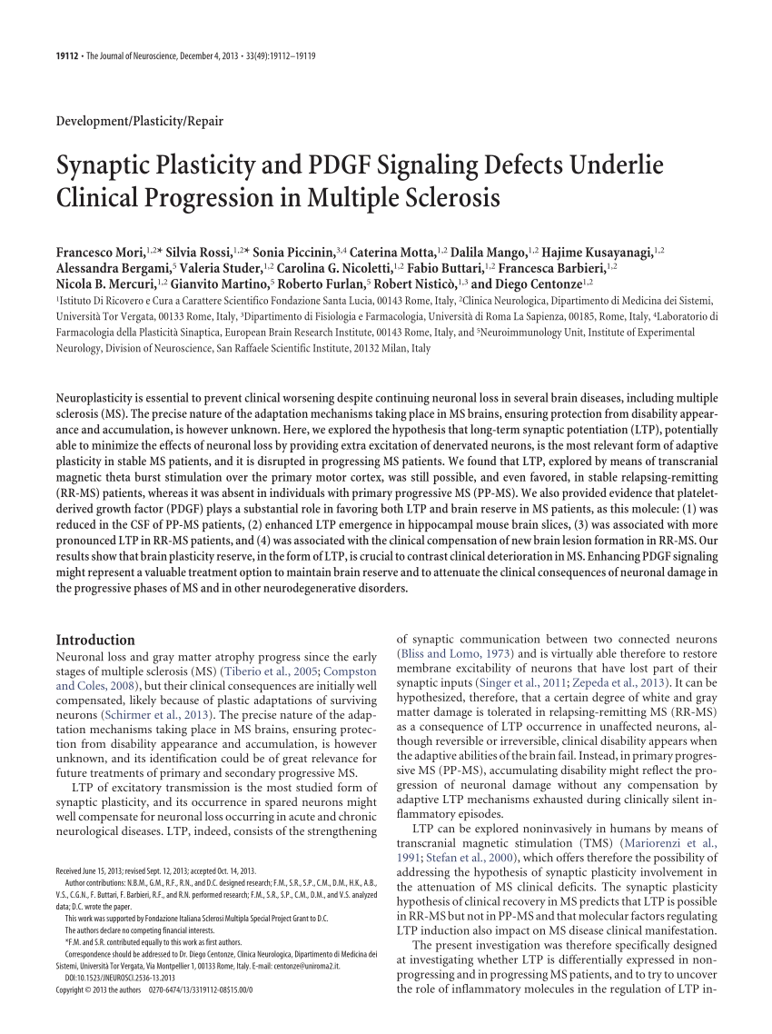 PDF) Synaptic Plasticity and PDGF Signaling Defects Underlie