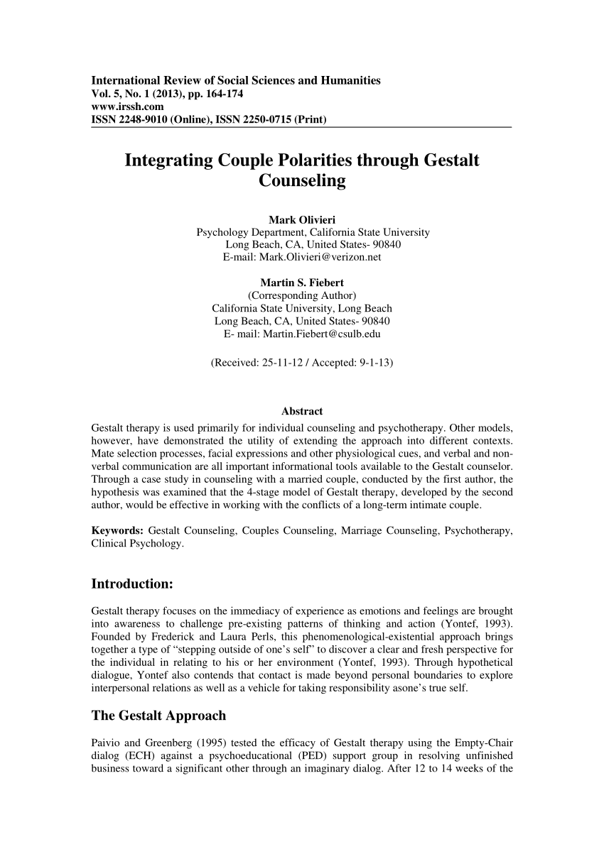 Pdf Integrating Couple Polarities Through Gestalt Counseling