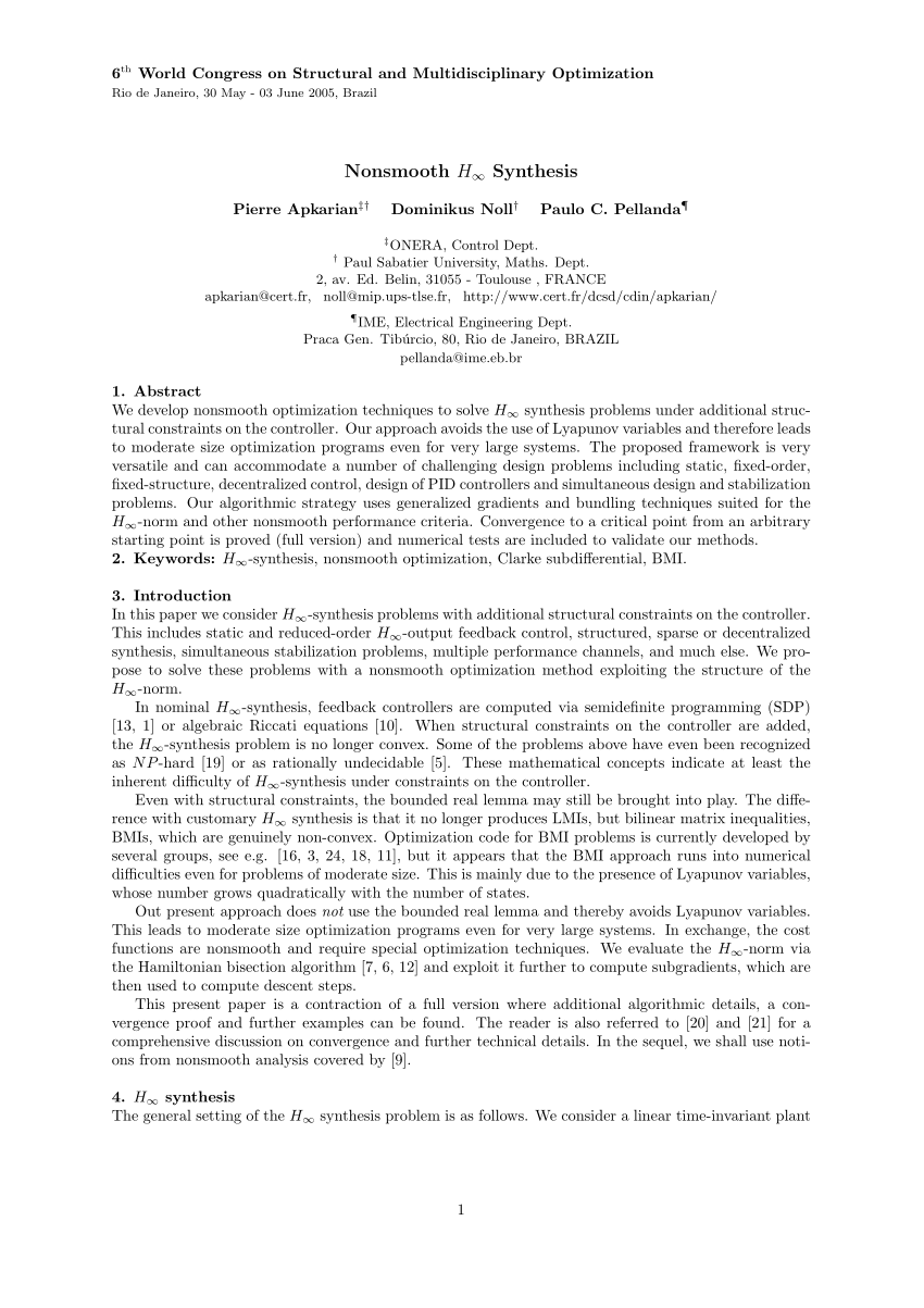 Pdf Nonsmooth H Synthesis