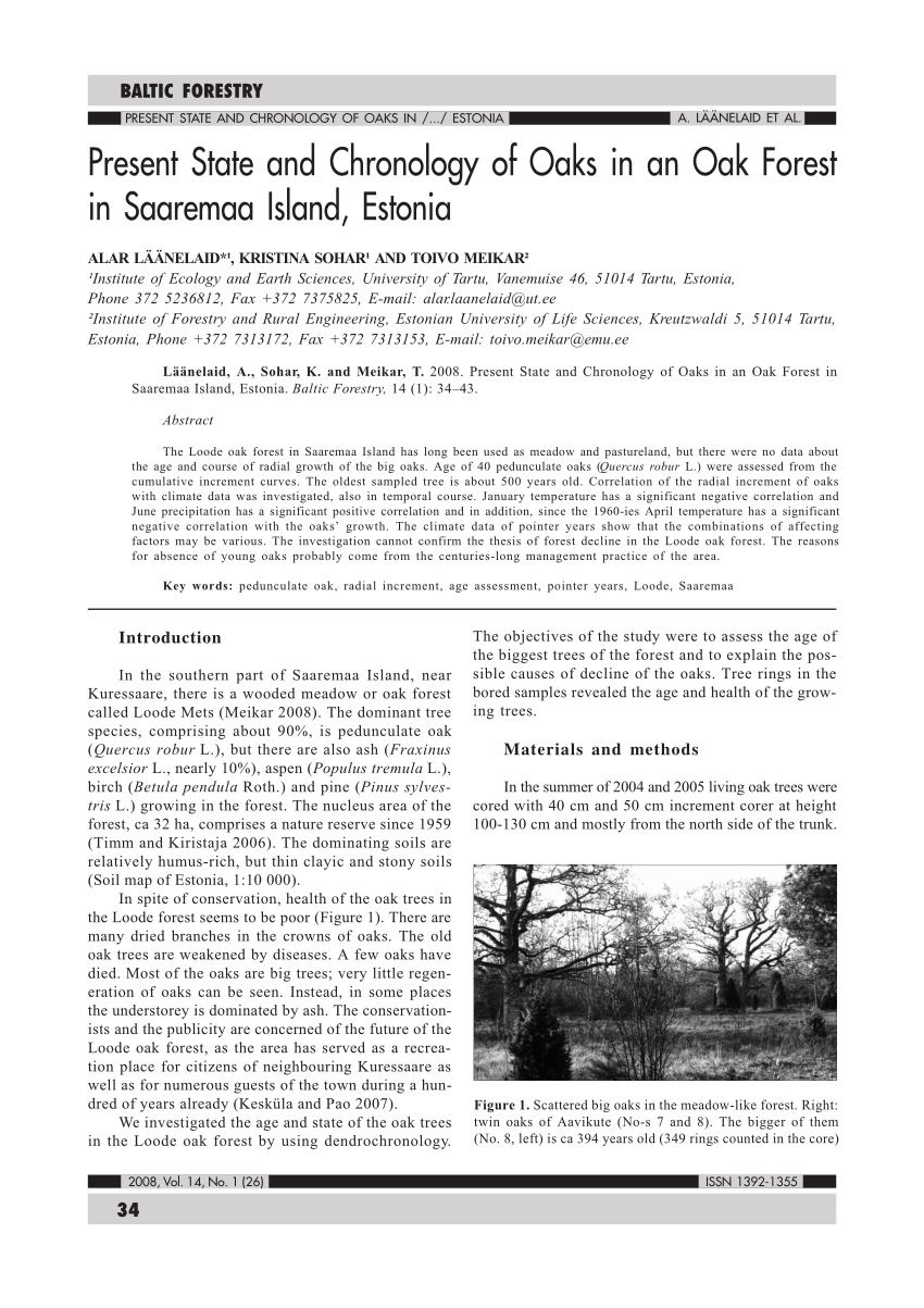 Pdf Present State And Chronology Of Oaks In An Oak Forest In Saaremaa Island Estonia