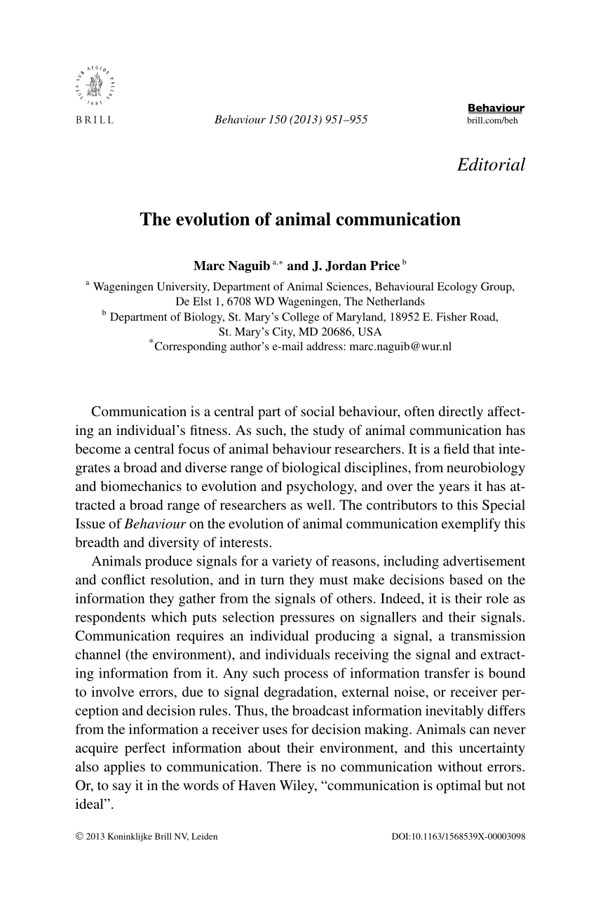 PDF) The evolution of animal communication