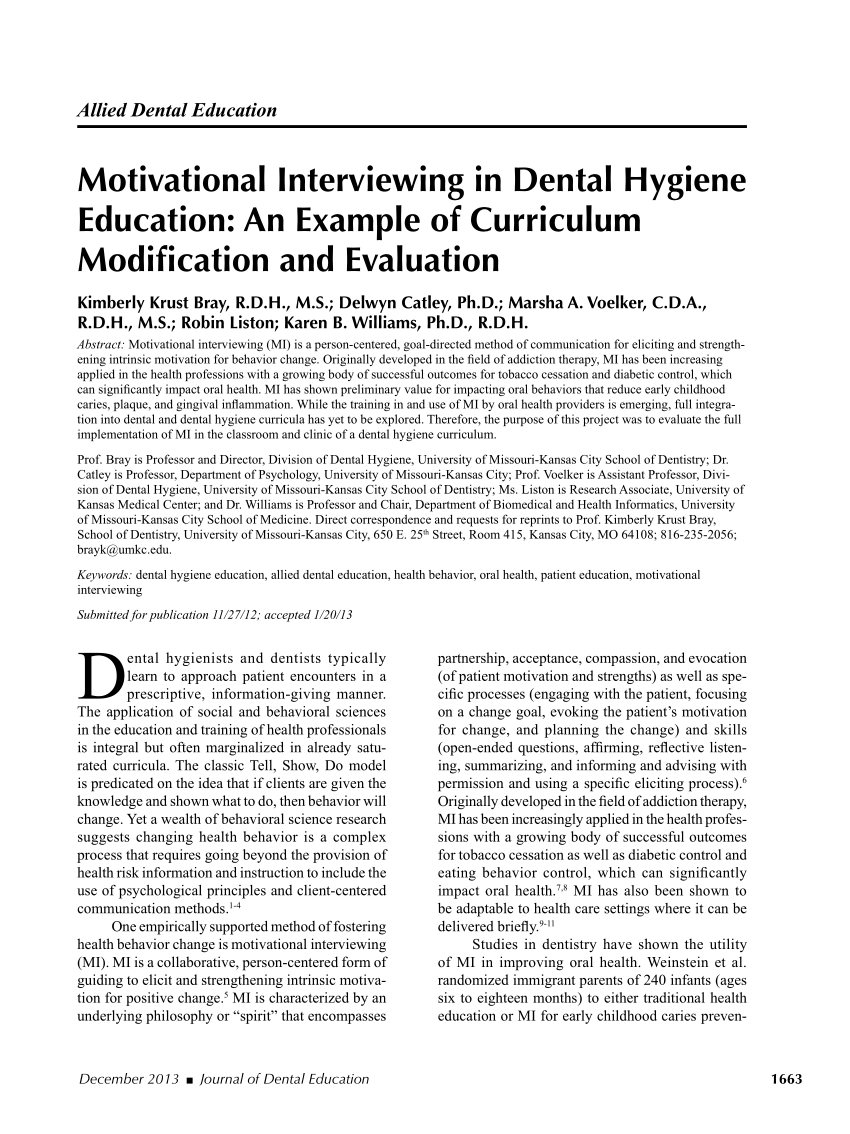 PDF) Motivational Interviewing in Dental Hygiene Education