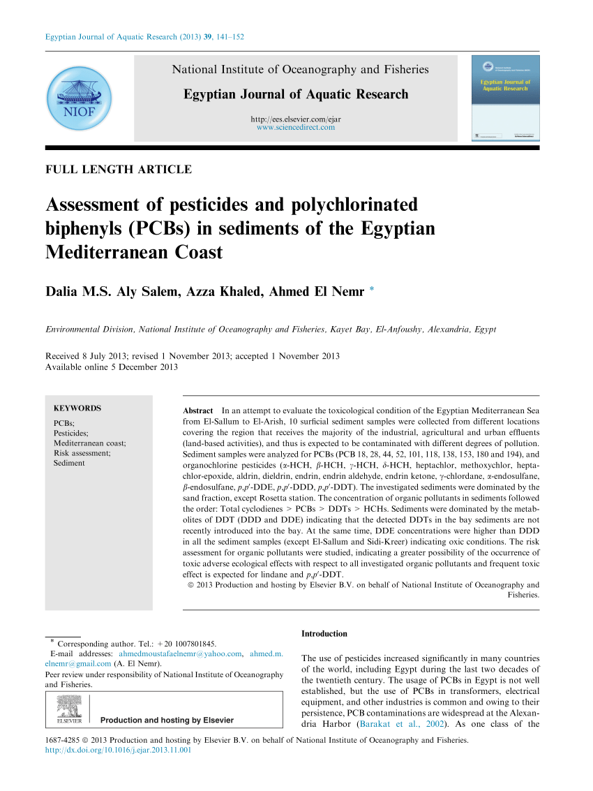 PDF) Assessment of pesticides and polychlorinated biphenyls (PCBs ...