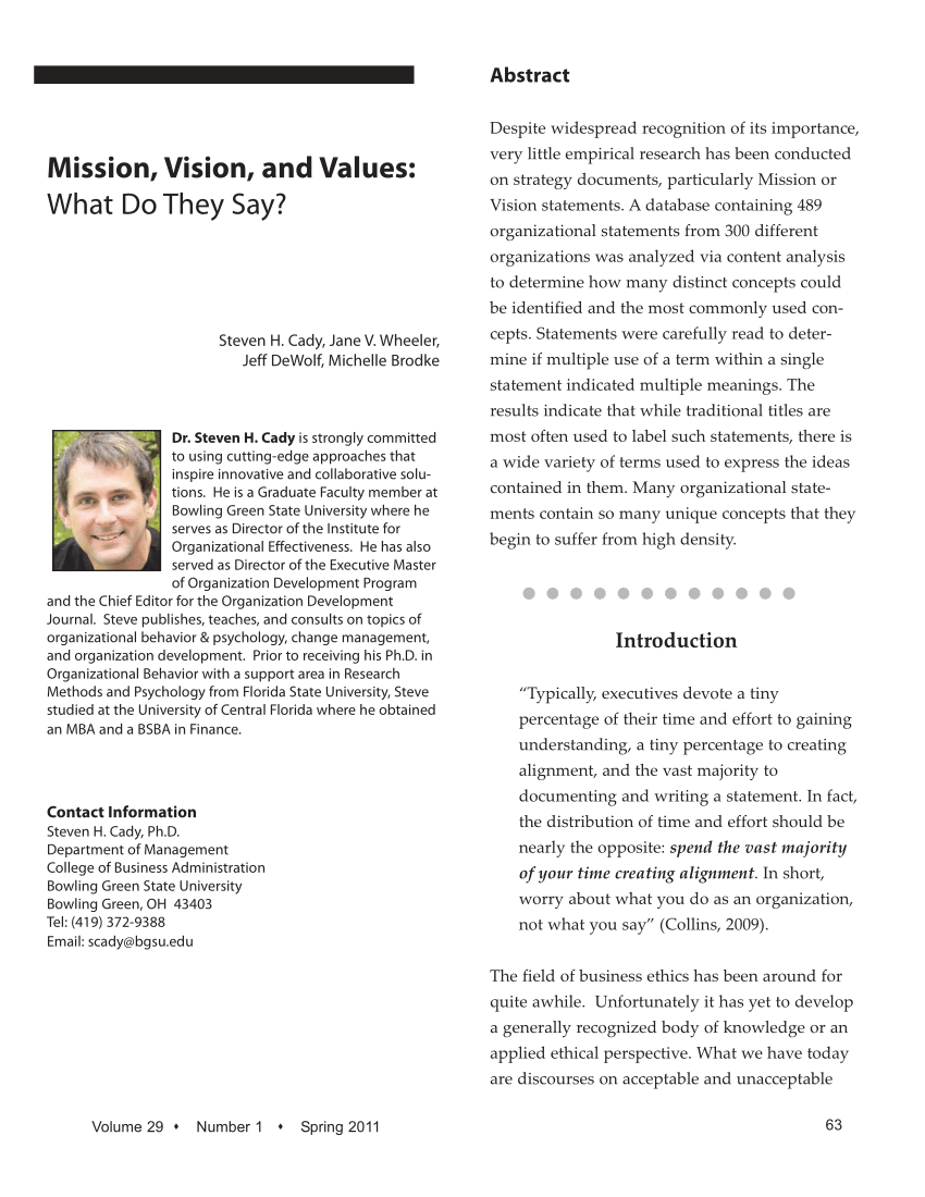 PDF) Mission, vision, and values: What do they say?