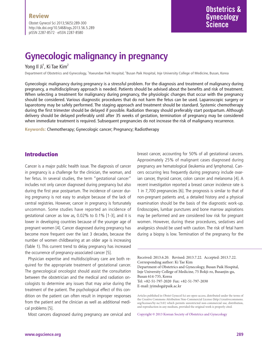 PDF) Gynecologic malignancy in pregnancy