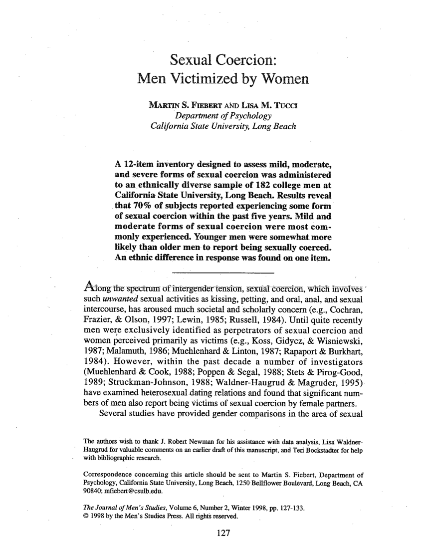 Pdf Sexual Coercion Men Victimized By Women 5379