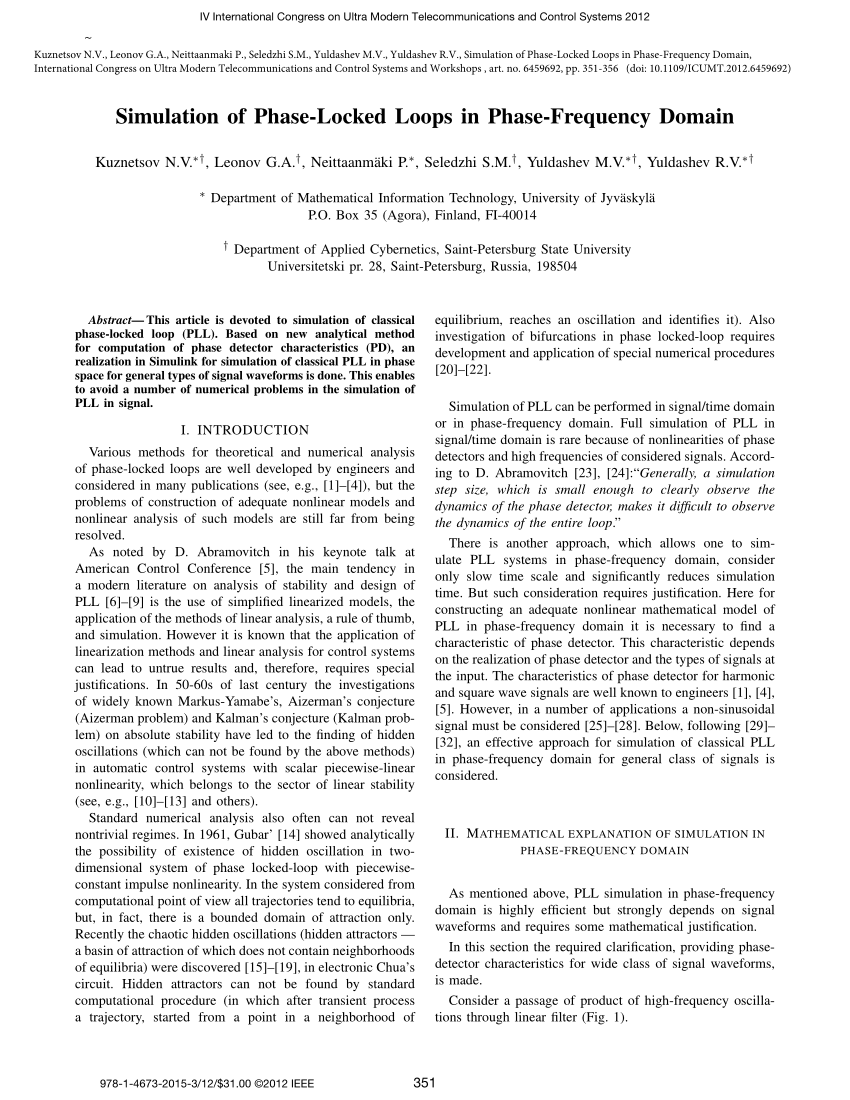 Pdf Simulation Of Phase Locked Loops In Phase Frequency Domain