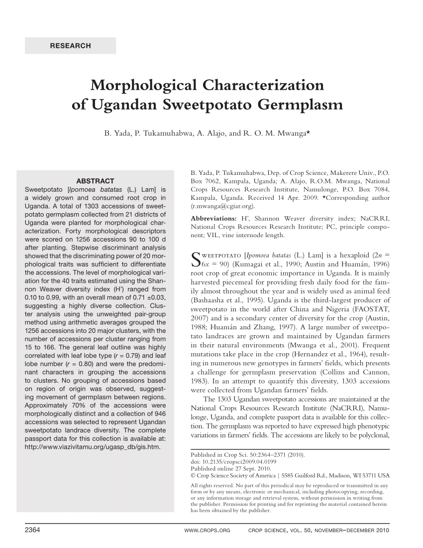 Pdf Morphological Characterization Of Ugandan Sweetpotato Germplasm 