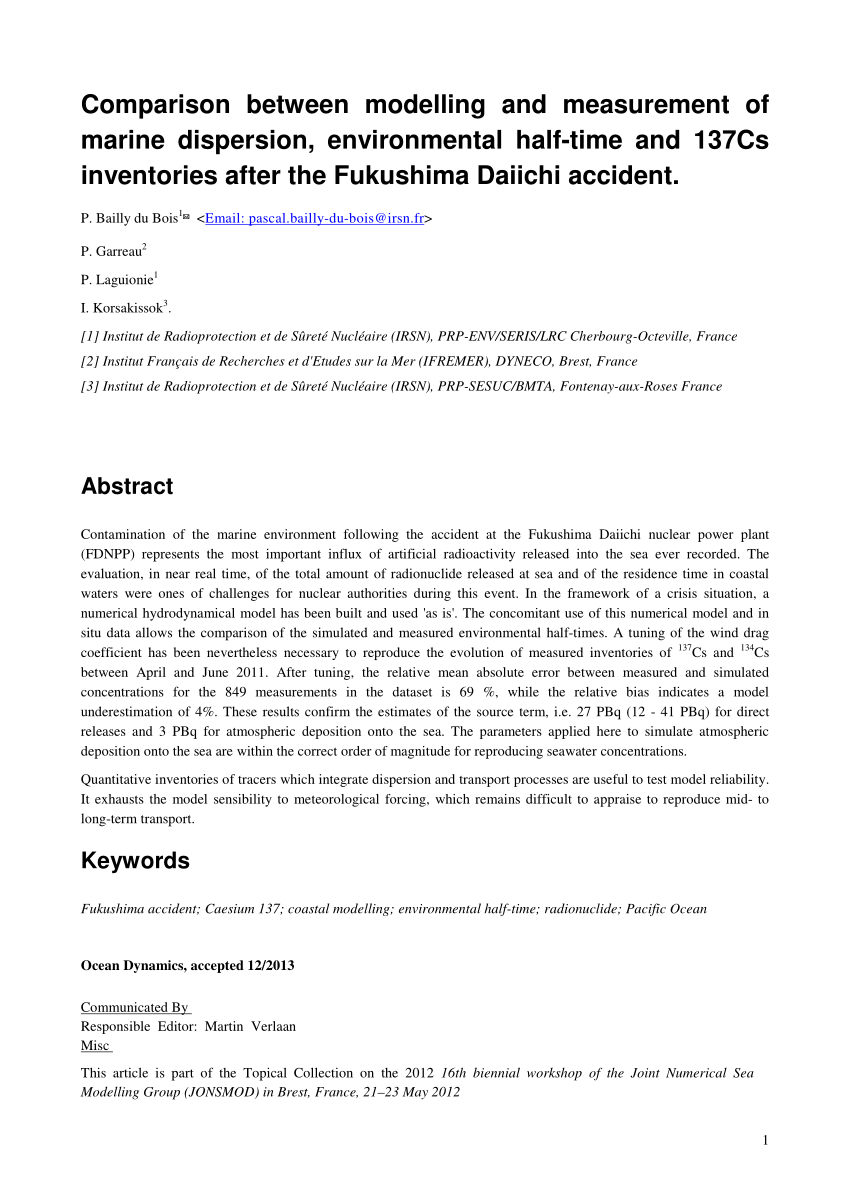Pdf Comparison Between Modelling And Measurement Of Marine Dispersion Environmental Half Time And 137cs Inventories After The Fukushima Dai Ichi Accident