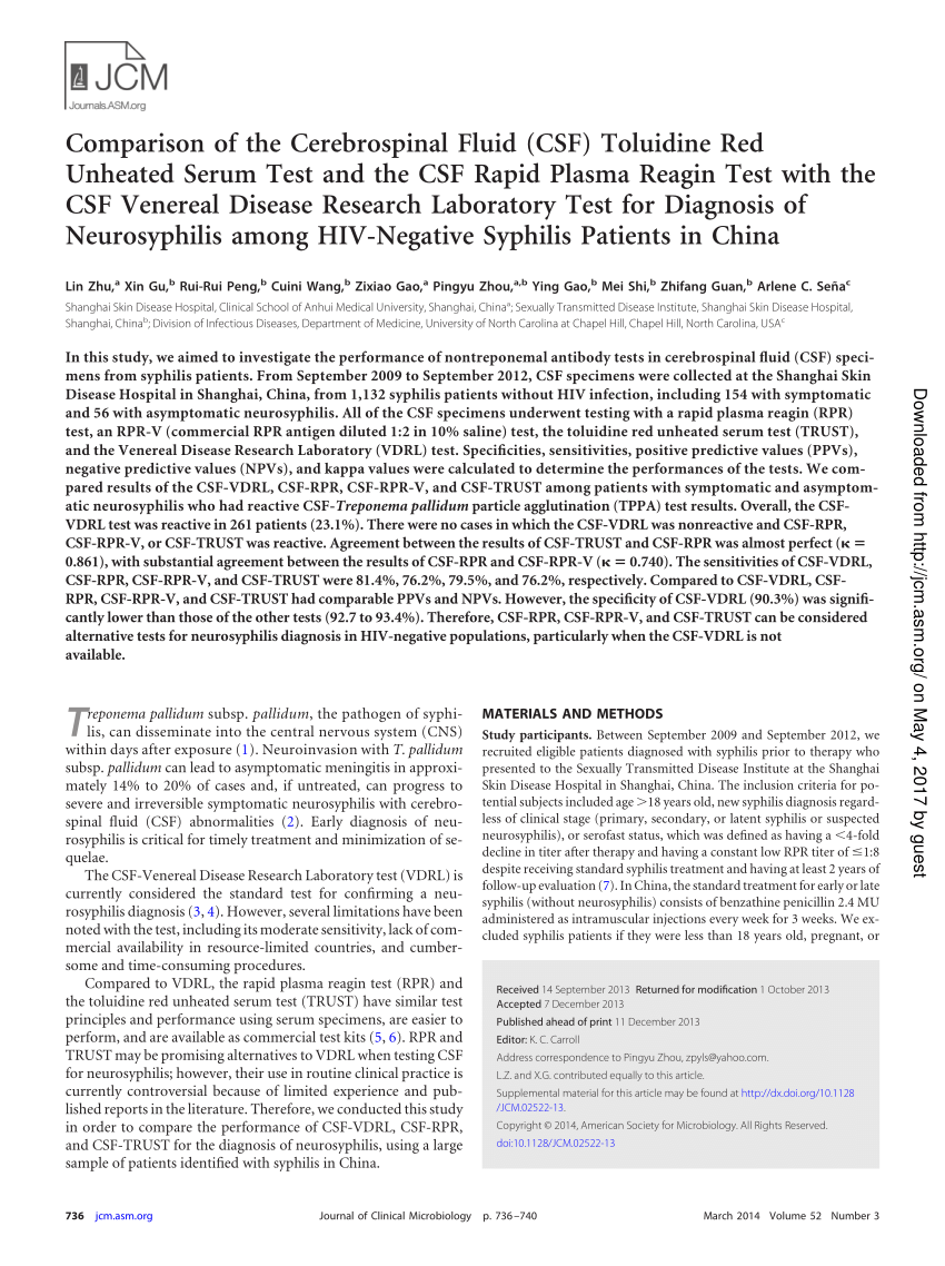 (PDF) Comparison of the CSF-TRUST and CSF-RPR with the CSF-VDRL for the Sns-Brigh10