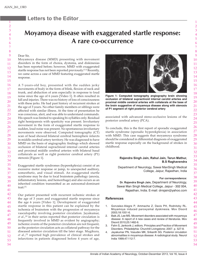 (PDF) Moyamoya disease with exaggerated startle response: A rare co-occurrence