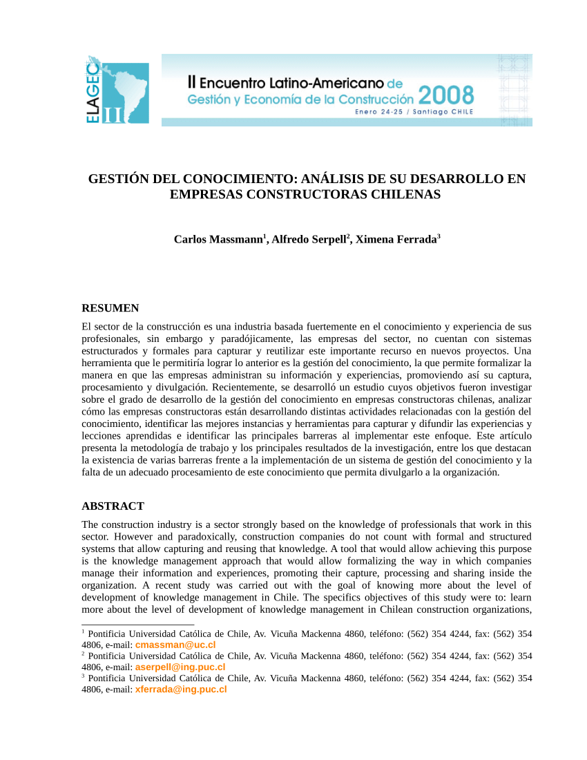 Pdf La Gestion Del Conocimiento Y La Industria De La Construccion