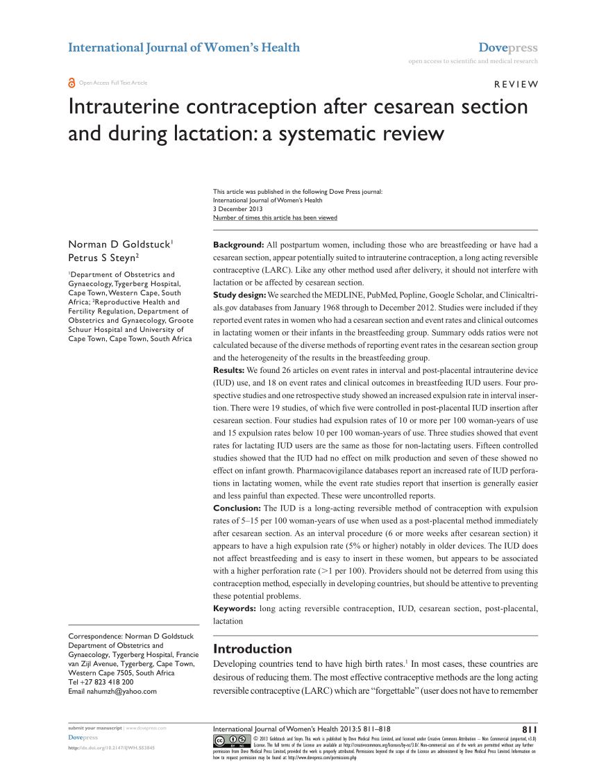 PDF) Intrauterine contraception after cesarean section and during  lactation: A systematic review