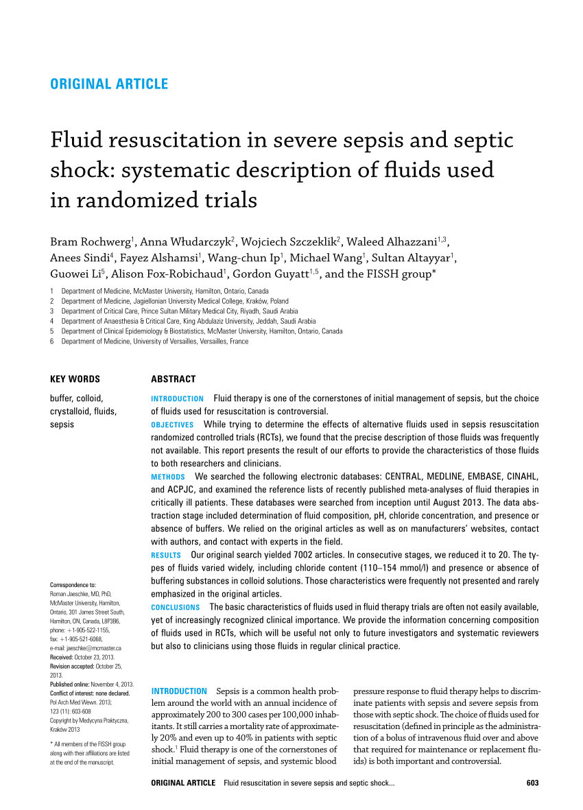 (PDF) Fluid resuscitation in severe sepsis and septic shock: Systematic ...