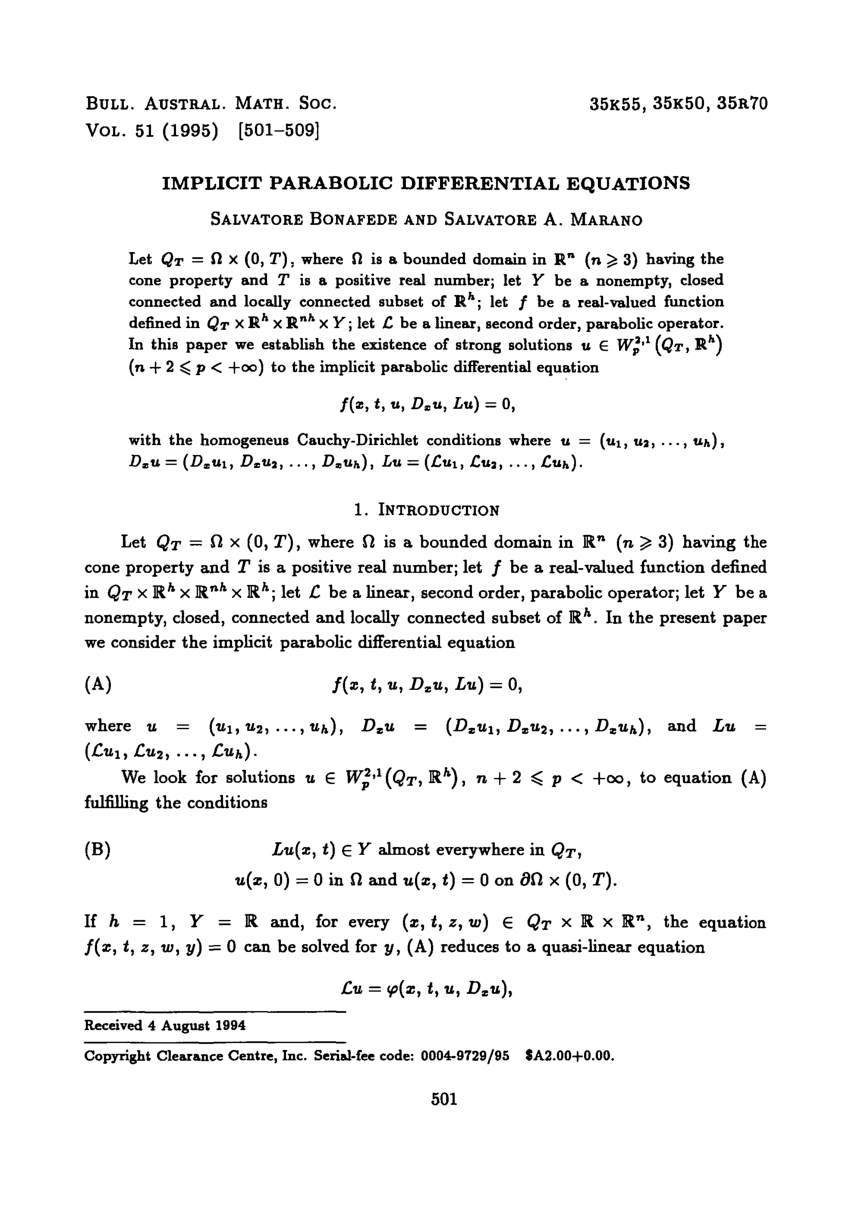 Pdf Implicit Parabolic Differential Equations