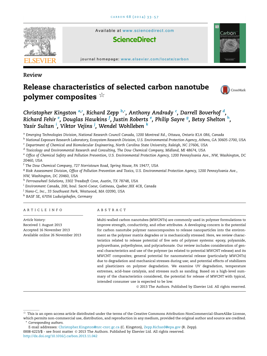 PDF) Release characteristics of selected carbon nanotube polymer ...