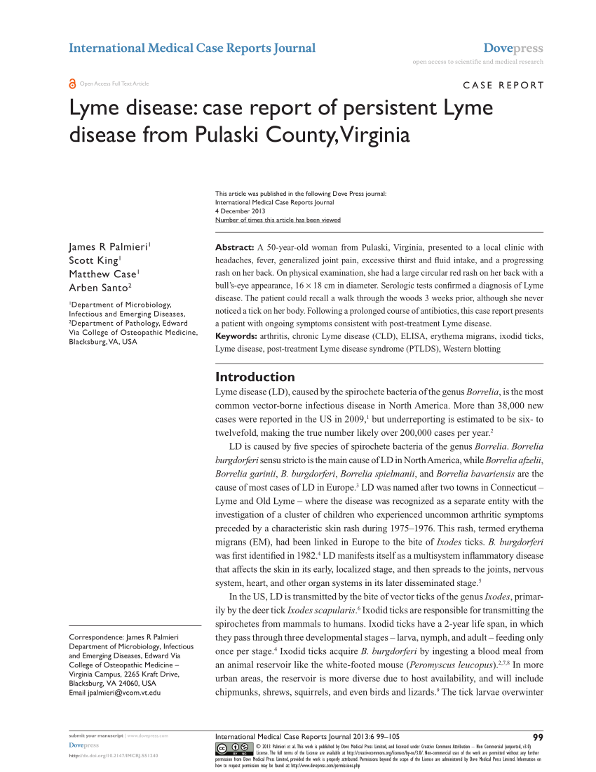 Pdf Lyme Disease Case Report Of Persistent Lyme Disease From Pulaski