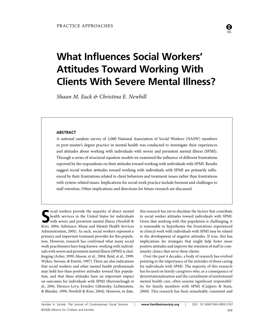 Pdf What Influences Social Workers Attitudes Toward Working With Clients With Severe Mental 