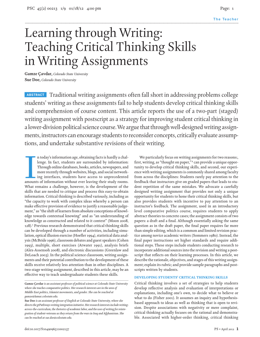 critical thinking assignments